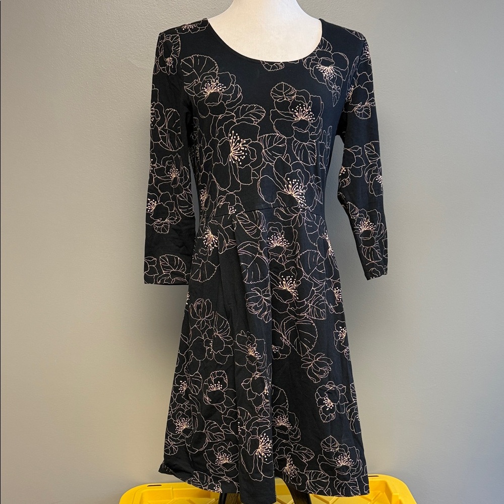 Lands’ End Floral Fit & Flare Dress Size S Cotton Stretch Pockets